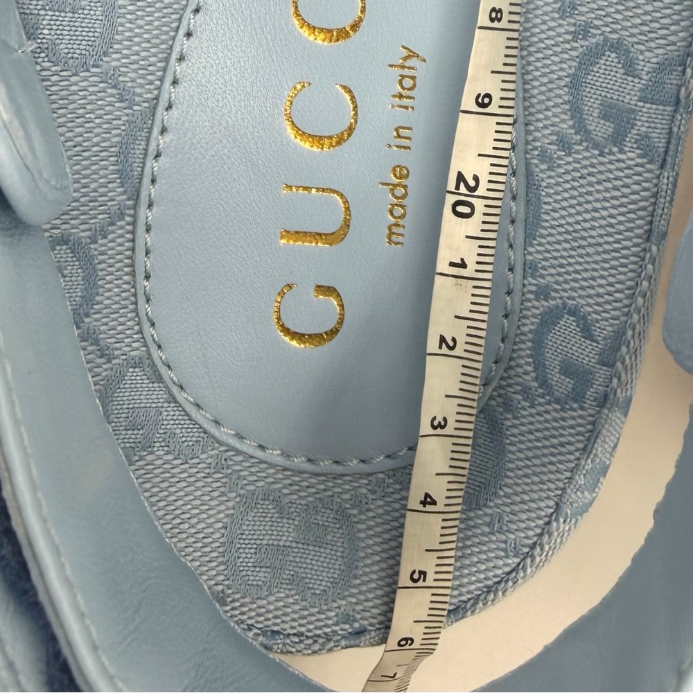 NEW NIB Gucci GG Marmont Logo Blue Canvas Monogram Platform Dad Strap Sandals - Picture 13 of 13
